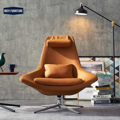 Leather Wood Metal Nordic Single Sofa Chair Seat Modern Simple Creative Leisure Swivel Chair Designer Living Room Bedroom