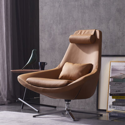 Leather Wood Metal Nordic Single Sofa Chair Seat Modern Simple Creative Leisure Swivel Chair Designer Living Room Bedroom