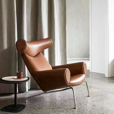 Leather Wood Metal Designer Living Room Chair Luxury Lounge Armchair Modern Sofa Contemporary Wing Back Accent Chair