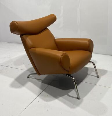 Leather Wood Metal Designer Living Room Chair Luxury Lounge Armchair Modern Sofa Contemporary Wing Back Accent Chair