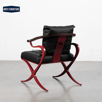 Leather Wood and Metal Modern Luxury Arm Chair Metal Frame Nubuck Upholstery Accent Lounge Chair for Hotel Living Room