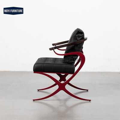 Leather Wood and Metal Modern Luxury Arm Chair Metal Frame Nubuck Upholstery Accent Lounge Chair for Hotel Living Room