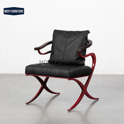 Leather Wood and Metal Modern Luxury Arm Chair Metal Frame Nubuck Upholstery Accent Lounge Chair for Hotel Living Room