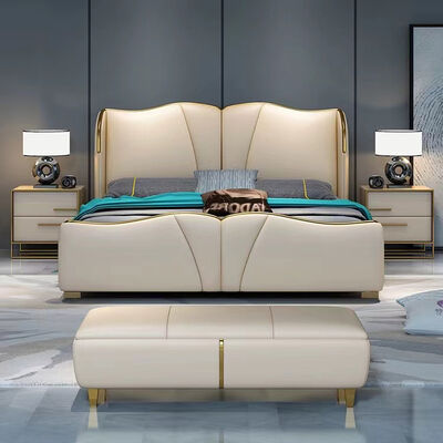 Customized Color MOYI Headboard Leather Modern Double Design Wooden Queen Set Upholstered Bedroom Furniture Set Classic Luxury King Size Bed