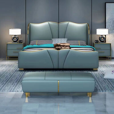 Customized Color MOYI Headboard Leather Modern Double Design Wooden Queen Set Upholstered Bedroom Furniture Set Classic Luxury King Size Bed