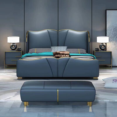 Customized Color MOYI Headboard Leather Modern Double Design Wooden Queen Set Upholstered Bedroom Furniture Set Classic Luxury King Size Bed