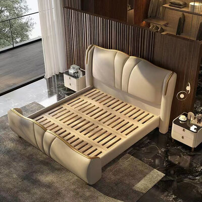 Customized Color MOYI Headboard Leather Modern Double Design Wooden Queen Set Upholstered Bedroom Furniture Set Classic Luxury King Size Bed