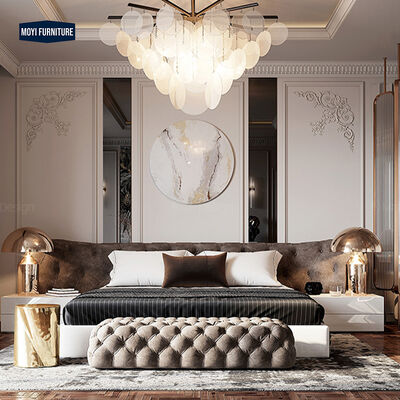 Soft Bed Comfortable Italian Luxury Bedroom Furniture Set Full Size Bed Frame with Fancy Led Light and Marble Modern Beds