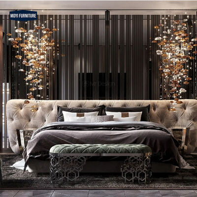 Soft Bed Comfortable Italian Luxury Bedroom Furniture Set Full Size Bed Frame with Fancy Led Light and Marble Modern Beds