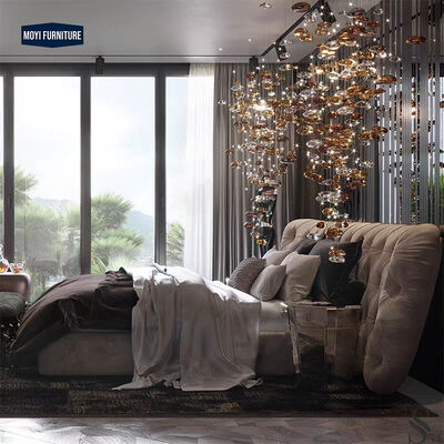 Soft Bed Comfortable Italian Luxury Bedroom Furniture Set Full Size Bed Frame with Fancy Led Light and Marble Modern Beds