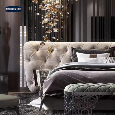 Soft Bed Comfortable Italian Luxury Bedroom Furniture Set Full Size Bed Frame with Fancy Led Light and Marble Modern Beds