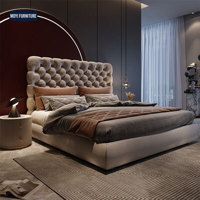 Velvet Italian Beds Genuine Leather Royal King Queen Tufted Bed Frame Bedroom Furniture Set Featuring Mail Packing Y