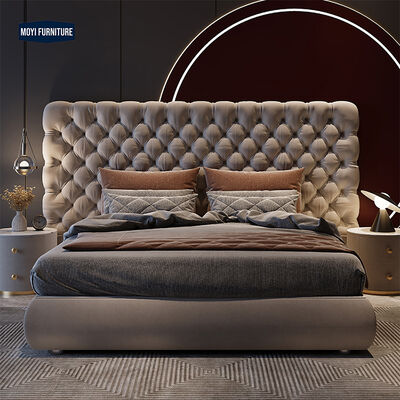 Velvet Italian Beds Genuine Leather Royal King Queen Tufted Bed Frame Bedroom Furniture Set Featuring Mail Packing Y
