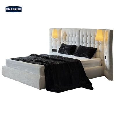 Mail Packing Y King Queen Size Solid Wood Leather Upholstered Bed Frame with Lighting and High Density High Resilience Foam