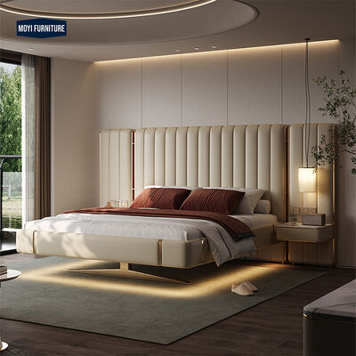Modern Customized Size Double King Size Italian Bedroom Furniture Set Leather Upholstery Metal Frame Suitable Hotel Home