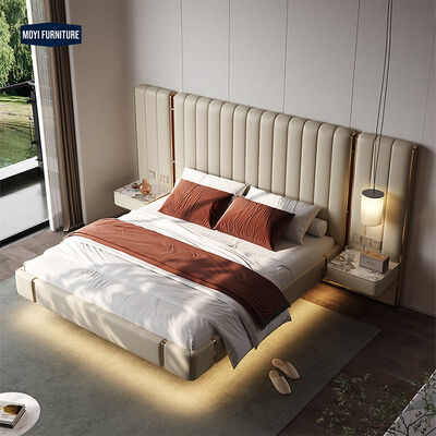 Modern Customized Size Double King Size Italian Bedroom Furniture Set Leather Upholstery Metal Frame Suitable Hotel Home
