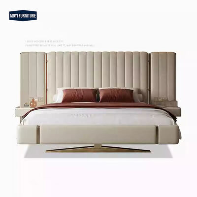 Modern Customized Size Double King Size Italian Bedroom Furniture Set Leather Upholstery Metal Frame Suitable Hotel Home