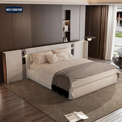 Customize Size Modern Luxury Double Queen Bed Large Headboard Velvet Fabric Upholstered King Size Beds Power Switch Furniture