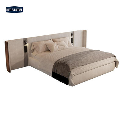 Customize Size Modern Luxury Double Queen Bed Large Headboard Velvet Fabric Upholstered King Size Beds Power Switch Furniture