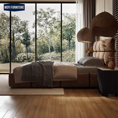 Storage Upholstered Platform Bed Base Modern Linen Fabric Soft Bedroom Furniture Slipcovered Tatami Tuffed Low King Size