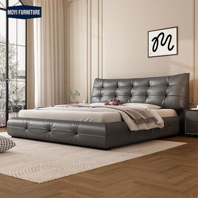 Synthetic Leather Upholstery Wooden Frame Foam Fabric Bed Modern Soft Wooden Bed Frame King Full Size Double Bed Set