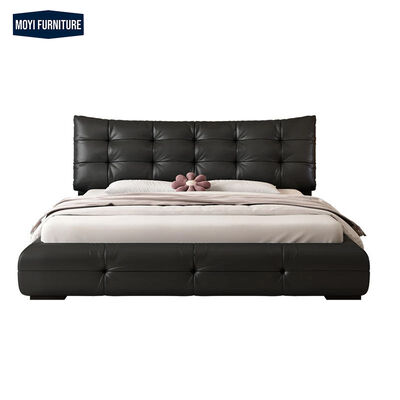 Synthetic Leather Upholstery Wooden Frame Foam Fabric Bed Modern Soft Wooden Bed Frame King Full Size Double Bed Set