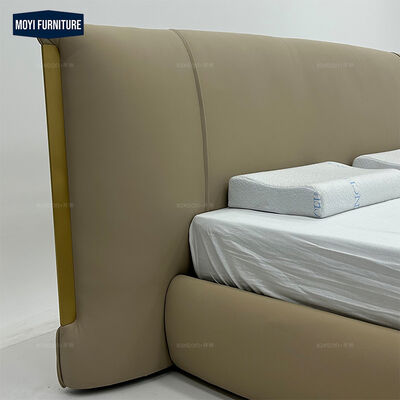 Oak wood bedroom set Italian hotel latest designer double bed modern leather frame king size luxurious furniture design