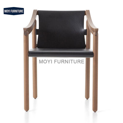 Modern Simple Design Leisure Chair Featuring Solid Wood Frame Comfy Sponge Saddle Leather Armrest Dining Chair for Hotel