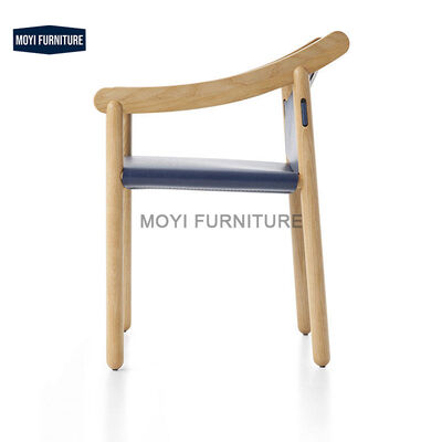 Modern Simple Design Leisure Chair Featuring Solid Wood Frame Comfy Sponge Saddle Leather Armrest Dining Chair for Hotel