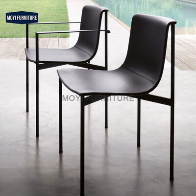 Dining Chair Featuring Modern Black Upholstered Saddle Leather Metal Frame Italian Living Room Furniture Mail Packing Y