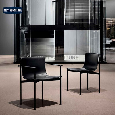 Dining Chair Featuring Modern Black Upholstered Saddle Leather Metal Frame Italian Living Room Furniture Mail Packing Y