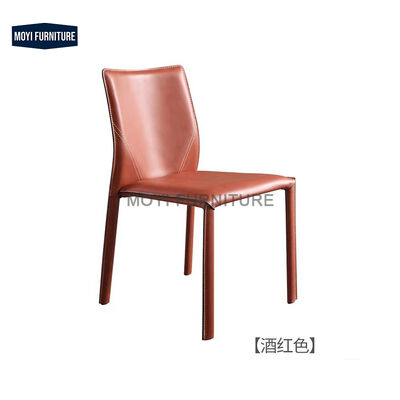 Dining Chair Crafted with Modern Metal Frame and Genuine Saddle Leather Upholstery Stylish Relax Seating Dining Room