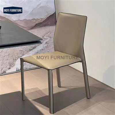 Dining Chair Crafted with Modern Metal Frame and Genuine Saddle Leather Upholstery Stylish Relax Seating Dining Room