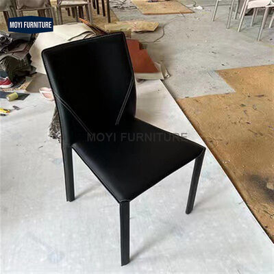 Dining Chair Crafted with Modern Metal Frame and Genuine Saddle Leather Upholstery Stylish Relax Seating Dining Room