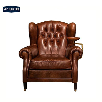 Sponge Filled MOYI Antique Hotel Lounge Meeting Room Cigar Tan Leather Accent Sofa Single Sofa Chair for Home Living Room Dining Coffee Leisure Reading