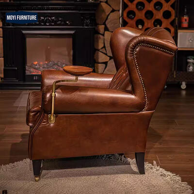 Sponge Filled MOYI Antique Hotel Lounge Meeting Room Cigar Tan Leather Accent Sofa Single Sofa Chair for Home Living Room Dining Coffee Leisure Reading