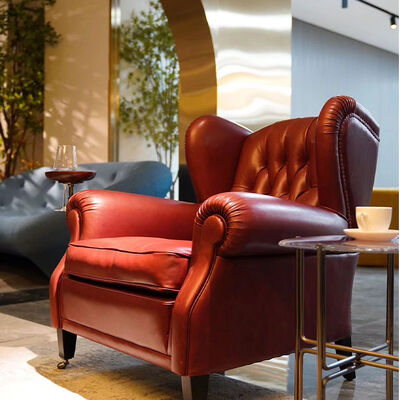 Sponge Filled MOYI Antique Hotel Lounge Meeting Room Cigar Tan Leather Accent Sofa Single Sofa Chair for Home Living Room Dining Coffee Leisure Reading