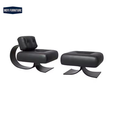 Arm Chair Modern Metal Legs Leather Cushion Lounge Chair and Ottoman Stylish Furniture for Living Room