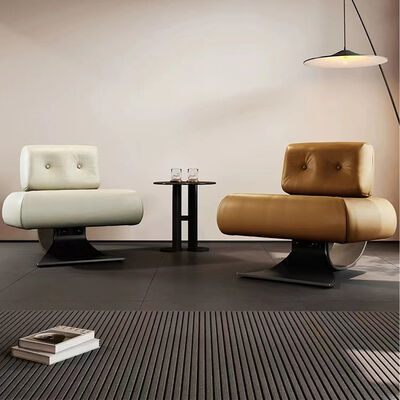 Arm Chair Modern Metal Legs Leather Cushion Lounge Chair and Ottoman Stylish Furniture for Living Room