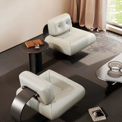 Arm Chair Modern Metal Legs Leather Cushion Lounge Chair and Ottoman Stylish Furniture for Living Room