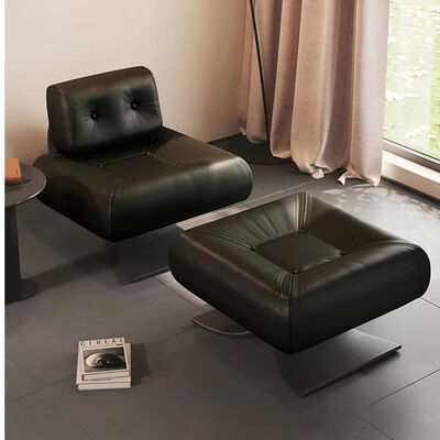 Arm Chair Modern Metal Legs Leather Cushion Lounge Chair and Ottoman Stylish Furniture for Living Room