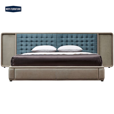 Oak Wood Italian Modern Luxury Style Customizable Velvet Bed King Size Double Soft Bed Hotel Villa Bedroom Furniture