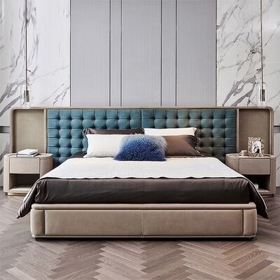 Oak Wood Italian Modern Luxury Style Customizable Velvet Bed King Size Double Soft Bed Hotel Villa Bedroom Furniture