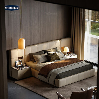 Metal Frame Soft Bed Luxury Home Furniture Italian Design Villa Master Bedroom Furniture Leather King Size Bed