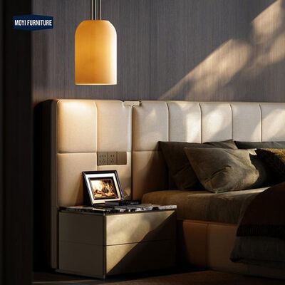 Metal Frame Soft Bed Luxury Home Furniture Italian Design Villa Master Bedroom Furniture Leather King Size Bed