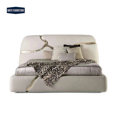 Oak Bed Room Collection MOYI Italian Light Luxury Leather Double Bed Frame Modern King Queen Size Bed