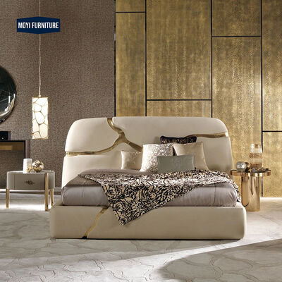 Oak Bed Room Collection MOYI Italian Light Luxury Leather Double Bed Frame Modern King Queen Size Bed