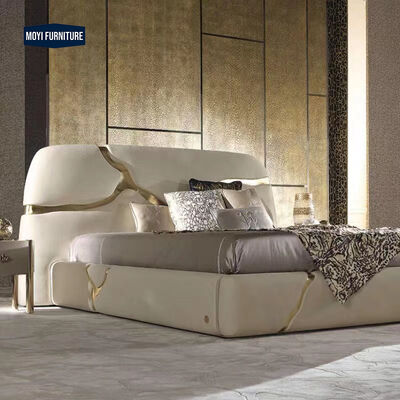 Oak Bed Room Collection MOYI Italian Light Luxury Leather Double Bed Frame Modern King Queen Size Bed