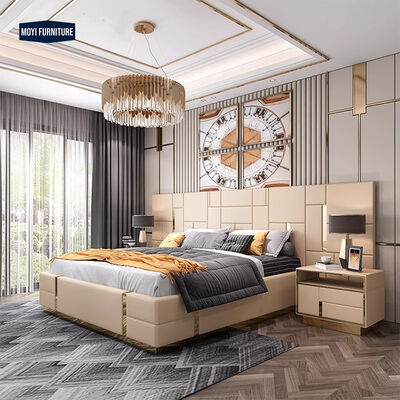 Mail Packing Soft Bed Luxe Leather Back Super Kingsize Frame Leather Bed 1.8 m Double Sample Design Bedroom Suite Set Furniture King Size Bed