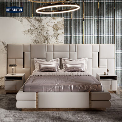 Mail Packing Soft Bed Luxe Leather Back Super Kingsize Frame Leather Bed 1.8 m Double Sample Design Bedroom Suite Set Furniture King Size Bed